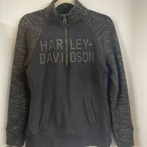 Harley-Davidson Women’s Black and Gray Quarter Zip-Up Sweater